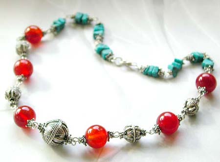  Summer jewelry wholesale bali beads necklace with agate and turquoise chips