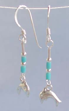 Wholesale earring distributor, blue silver beaded sterling silver earring with dolphin 