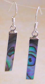 Silver earring online shop, fish hook sterling silver earring with long rectangular abalone seashell