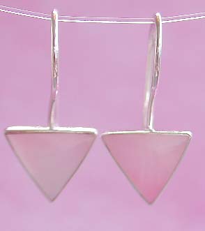 Wholesale seashell jewelry, hook earring sterling silver with triangular pinkish mother of pearl seashell