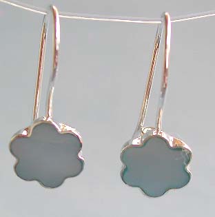 Wholesale trendy jewelry, flower blue mother of pearl seashell inlaid sterling silver earring