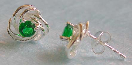 Wedding jewelry wholesale, twisted heart love sterling stud earring green cz central decor