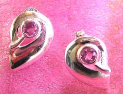 Wholesale lady's jewelry, water-drop shape sterling silver stud earring with purple cz inlaid