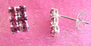 Wholesale crystal earring, sterling silver stud earring with six mini purple cz inlaid