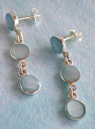 Discount seashell jewelry wholesale 3 blue mother of pearl seashell inlaid sterling silver stud earring