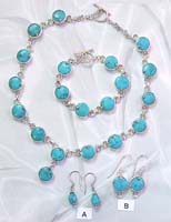 Jewelry set warehouse online wholesale turquoise jewelry set with silver knot connected each round turquoise