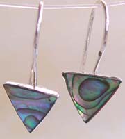 Wholesale unique earring, sterling silver hook earring with triangular abalone seashell