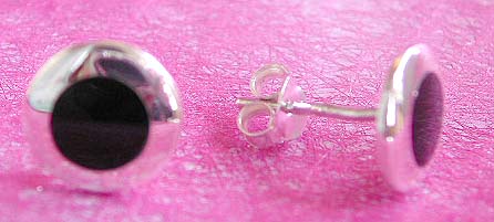 Wholesale stone earring, sterling silver studs earring with rounded black onyx stone