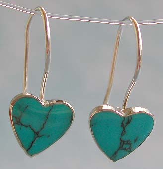 Love jewelry trend wholesale, heart love blue turquoise inlaid sterling silver hook earring