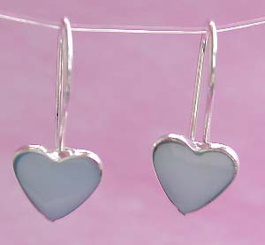 Wholesale jewelry for lovers, sterling silver hook earring with blue heart love mother of pearl seashell