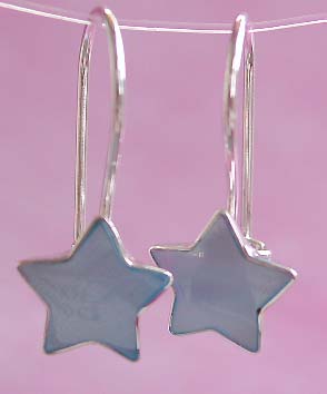 Wholesale teen earring, starling silver hook earring with star blue mother of pearl seashell 