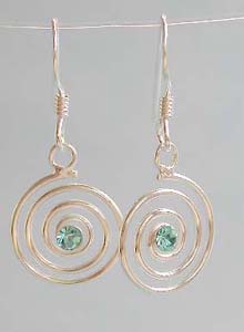 Wholesale birthday gift jewelry, spiral design sterling silver earring with blue cz central decor