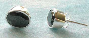 Wholesale contemporary jewelry, sterling silver stud earring with oval shape black cz