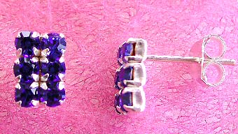 Wholesale stud silver jewelry, six dark blue cz embedded sterling silver stud earring