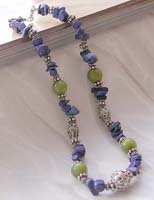 Cheap body jewelry wholesale necklace with bali beads and lapis lazuli gemstone chips and green lemon semiprecious stone beads